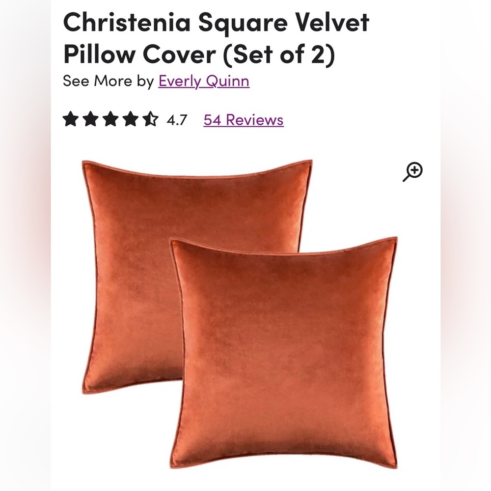 Two orange 22”x22” pillowcases with inserts